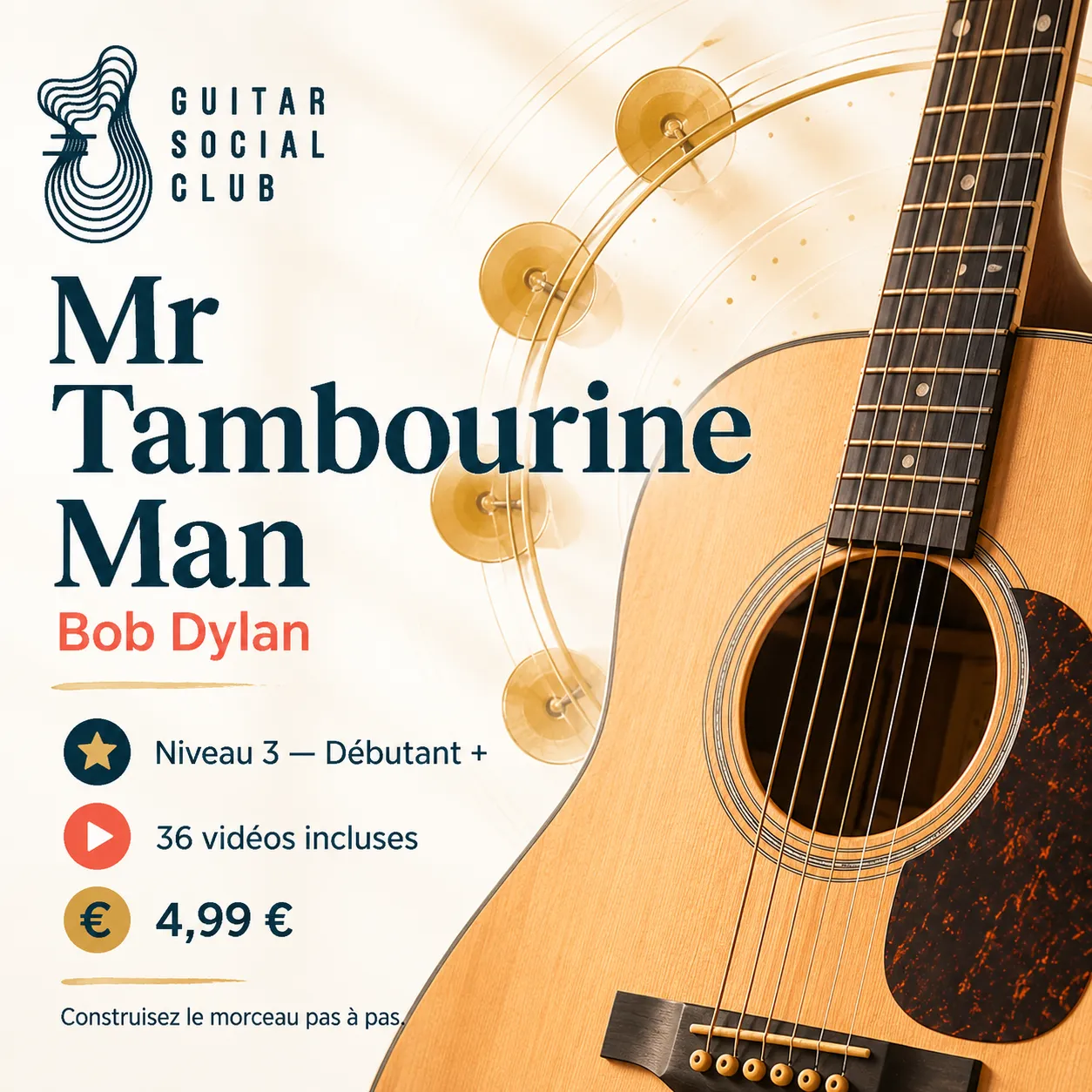 Couverture boutique lumineuse du morceau Mr Tambourine Man - Bob Dylan pour Guitar Social Club