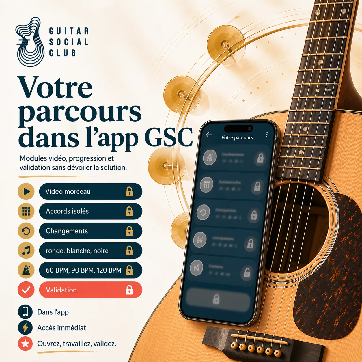 Mockup app Guitar Social Club du parcours Mr Tambourine Man