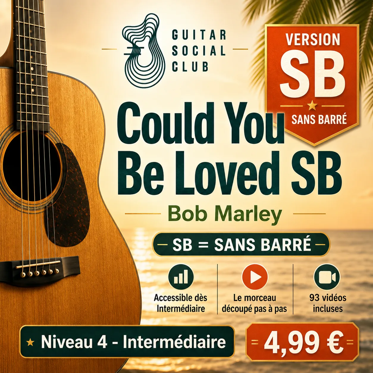 Couverture boutique lumineuse du morceau Could You Be Loved (sans barré) - Bob Marley pour Guitar Social Club