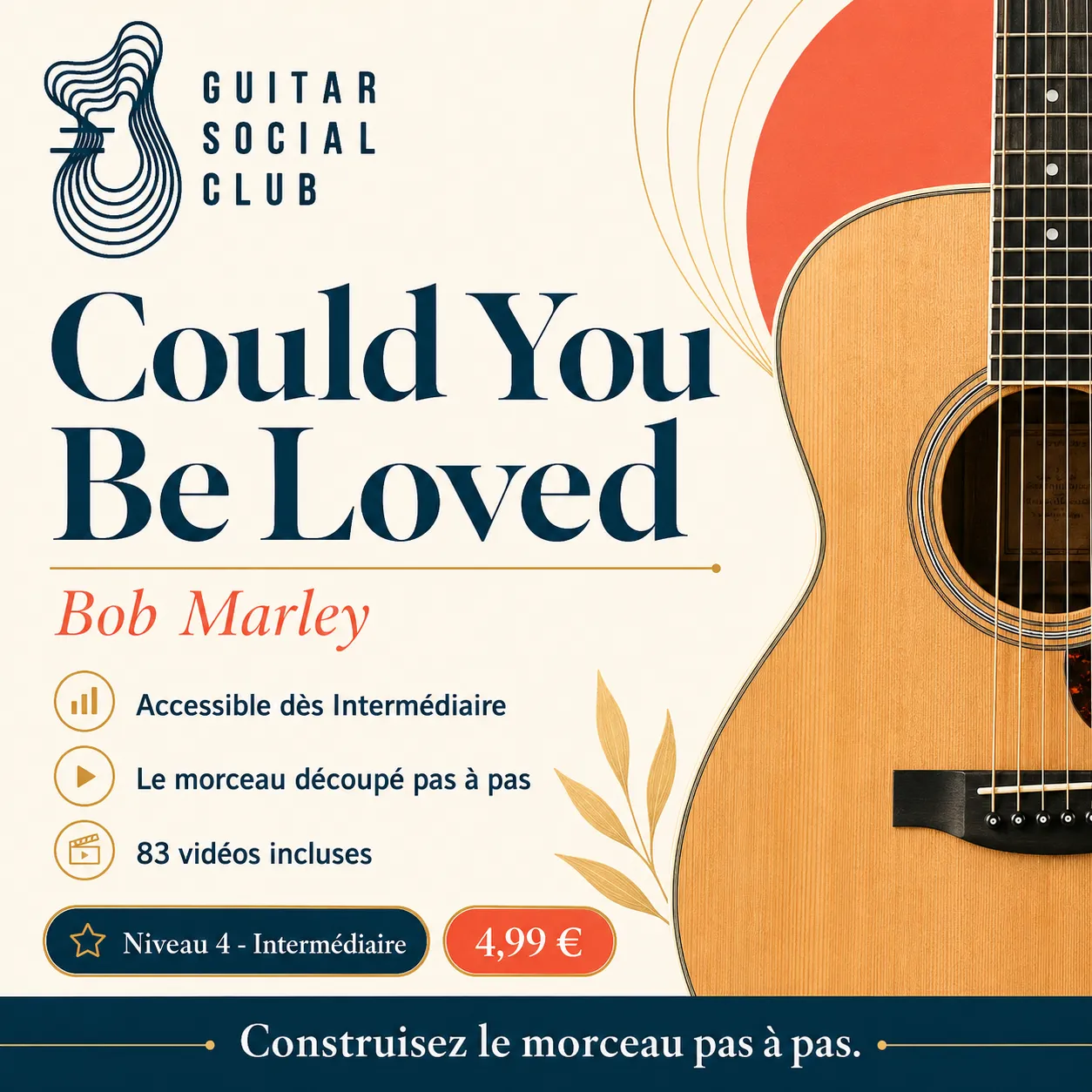 Couverture boutique lumineuse du morceau Could You Be Loved - Bob Marley pour Guitar Social Club