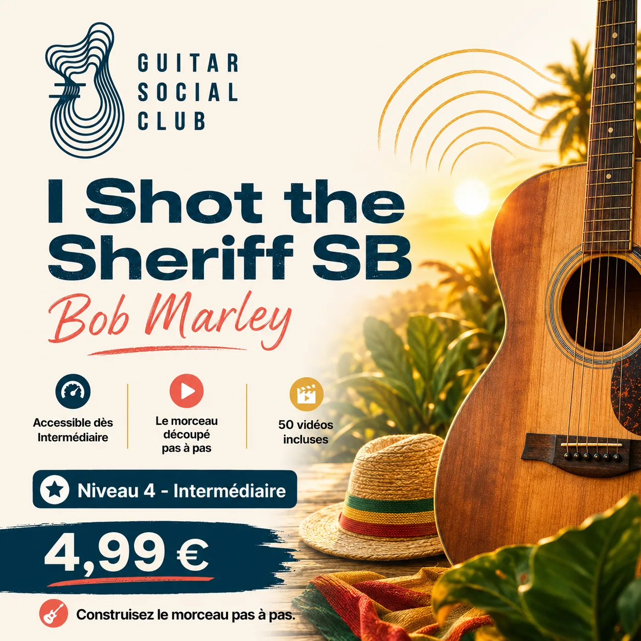 Couverture boutique lumineuse du morceau I Shot the Sheriff (sans barré) - Bob Marley pour Guitar Social Club