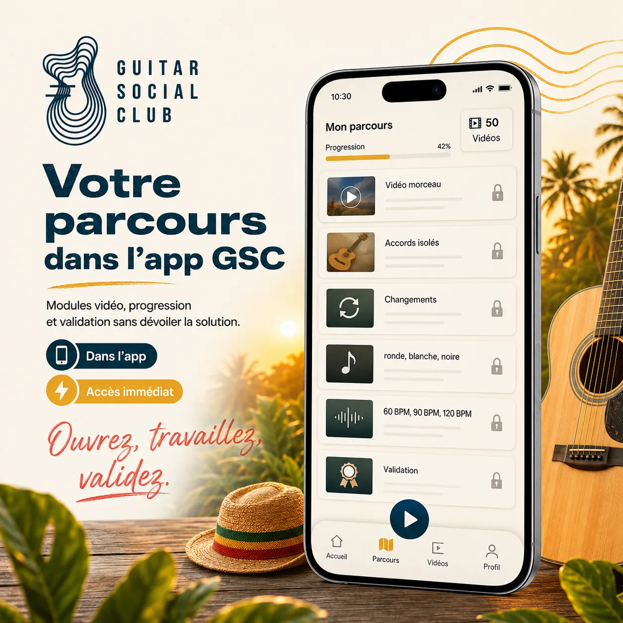 Mockup app Guitar Social Club du parcours I Shot the Sheriff