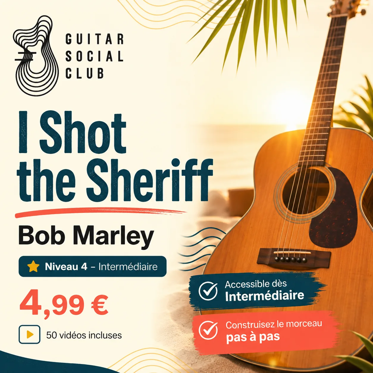 Couverture boutique lumineuse du morceau I Shot the Sheriff - Bob Marley pour Guitar Social Club