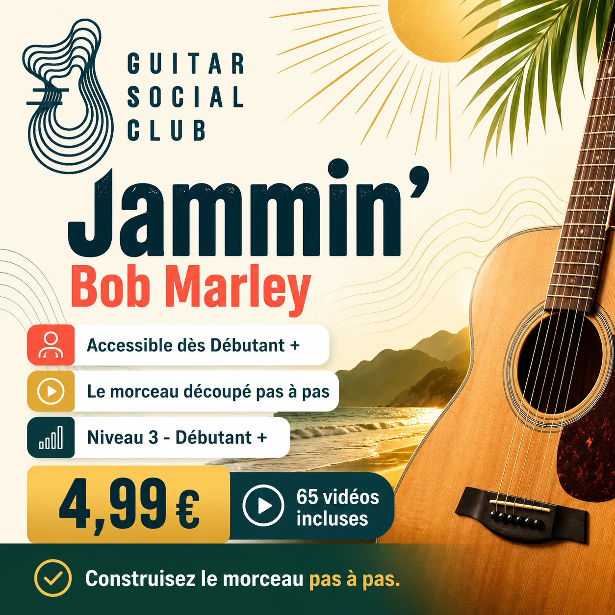 Couverture boutique lumineuse du morceau Jammin' - Bob Marley pour Guitar Social Club