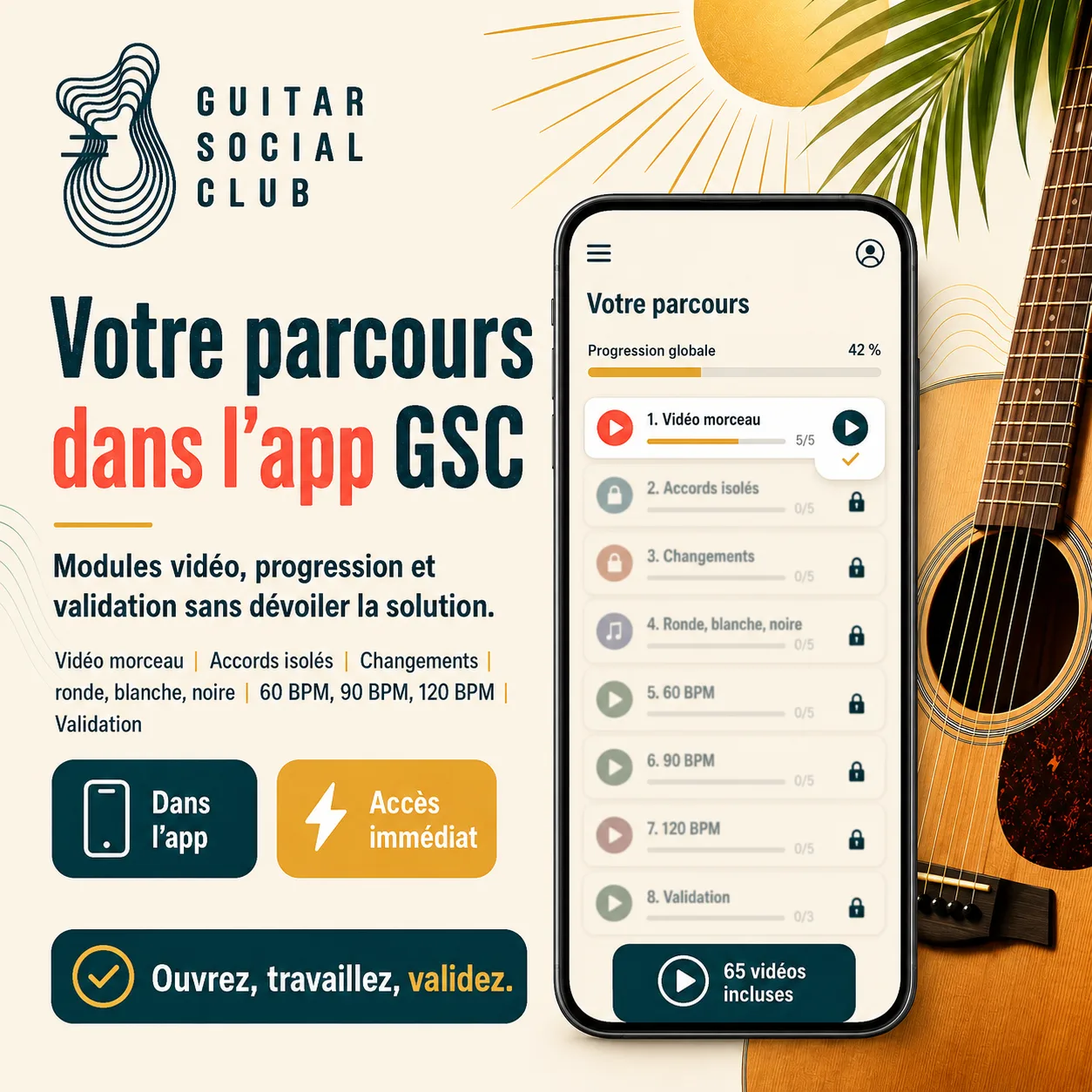 Mockup app Guitar Social Club du parcours Jammin'