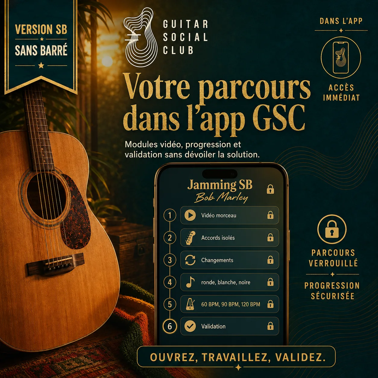 Mockup app Guitar Social Club du parcours Jamming