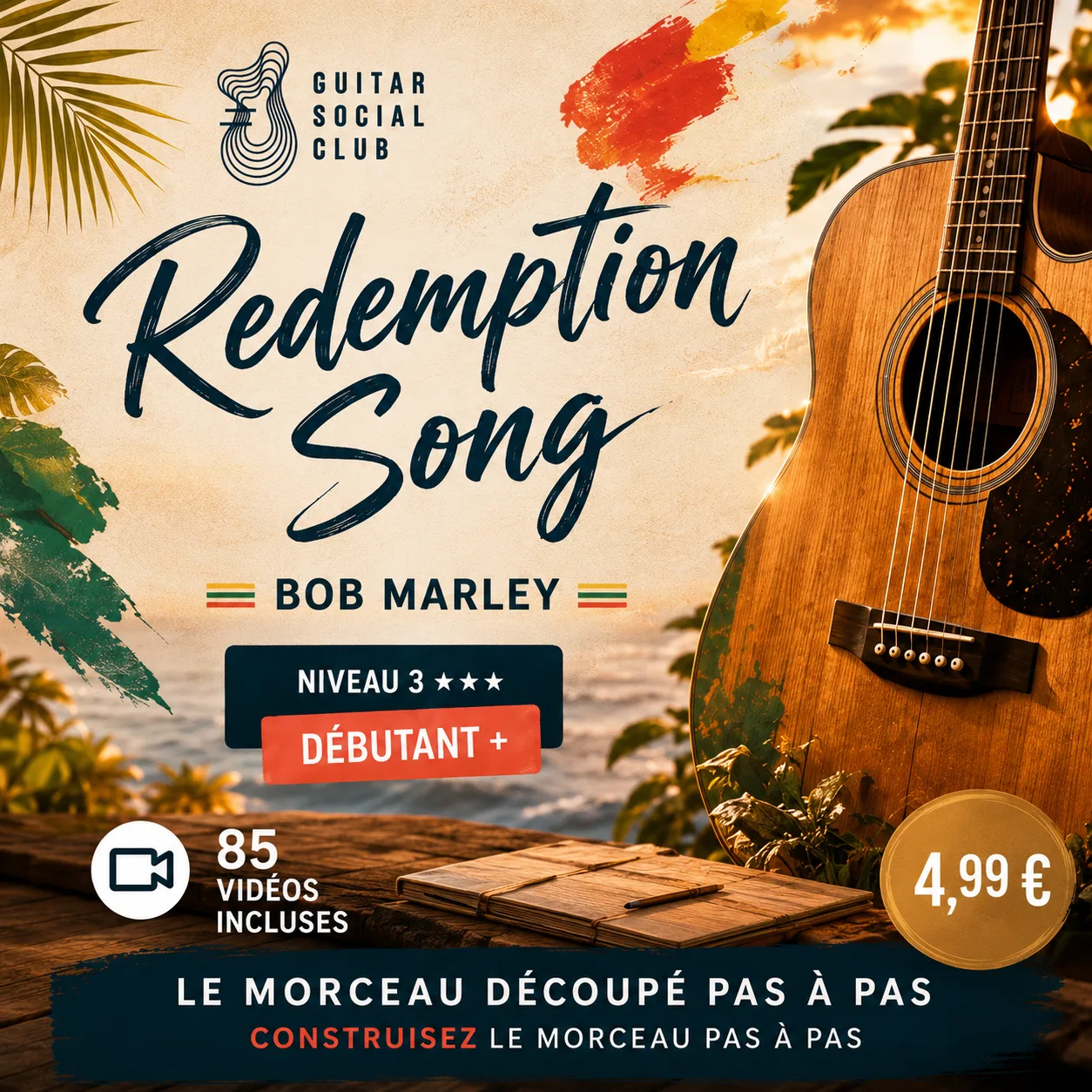 Couverture boutique lumineuse du morceau Redemption Song - Bob Marley pour Guitar Social Club