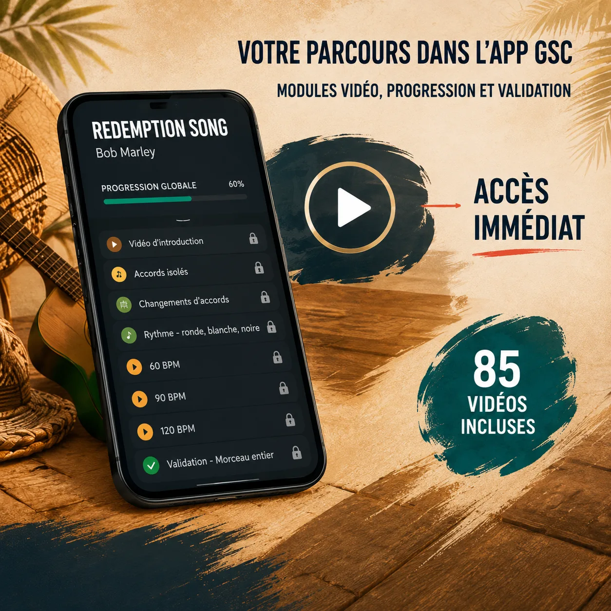 Mockup app Guitar Social Club du parcours Redemption Song