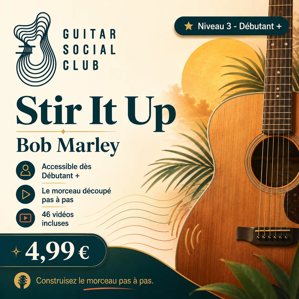 Couverture boutique lumineuse du morceau Stir It Up - Bob Marley pour Guitar Social Club