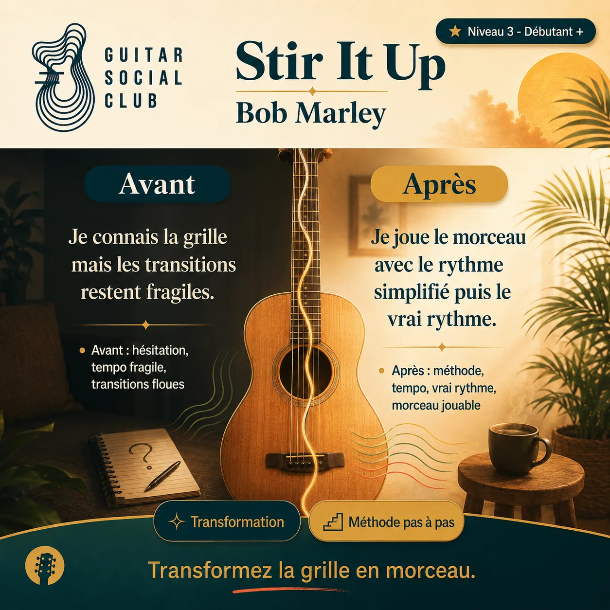 Avant après pédagogique pour transformer la grille en morceau sur Stir It Up