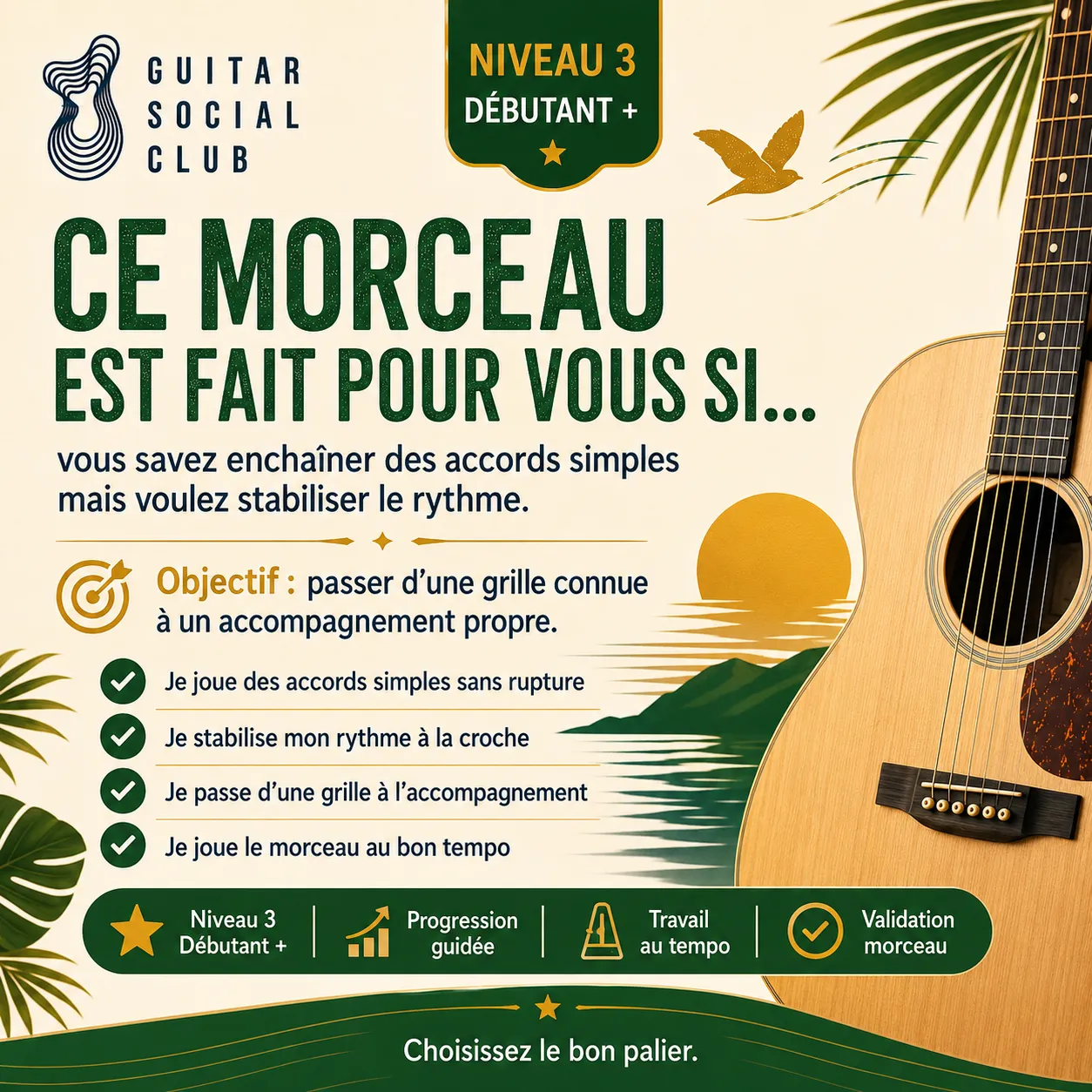 Diagnostic niveau débutant plus pour Three Little Birds