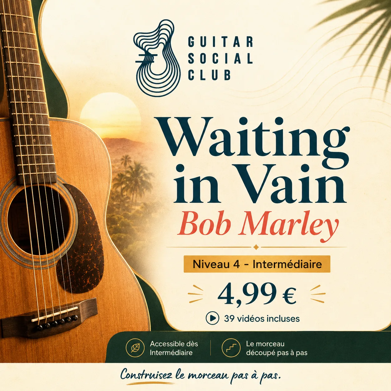 Couverture boutique lumineuse du morceau Waiting in Vain - Bob Marley pour Guitar Social Club
