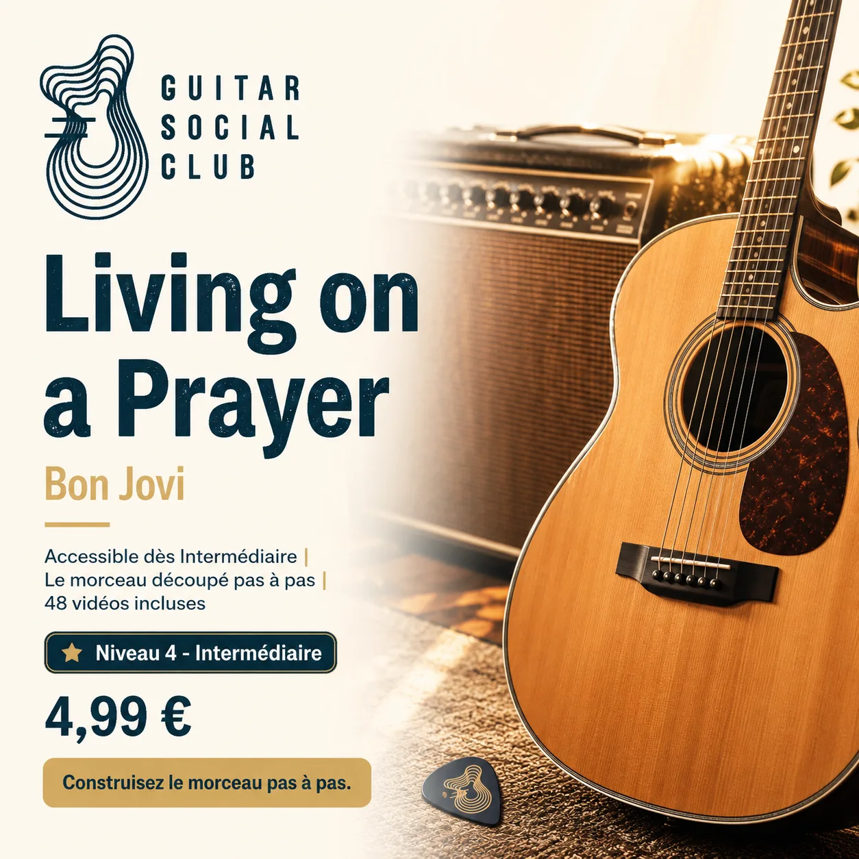 Couverture boutique lumineuse du morceau Living on a Prayer - Bon Jovi pour Guitar Social Club