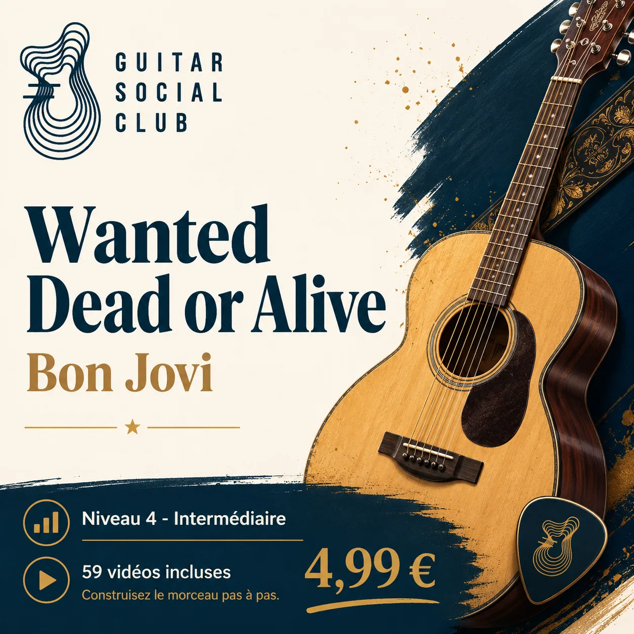 Couverture boutique lumineuse du morceau Wanted Dead or Alive - Bon Jovi pour Guitar Social Club