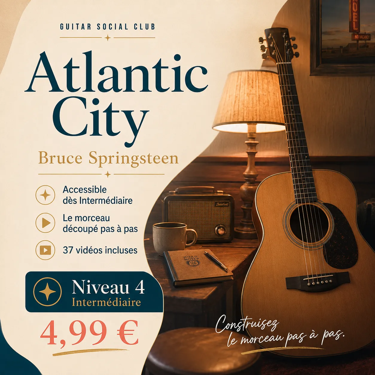 Couverture boutique lumineuse du morceau Atlantic City - Bruce Springsteen pour Guitar Social Club