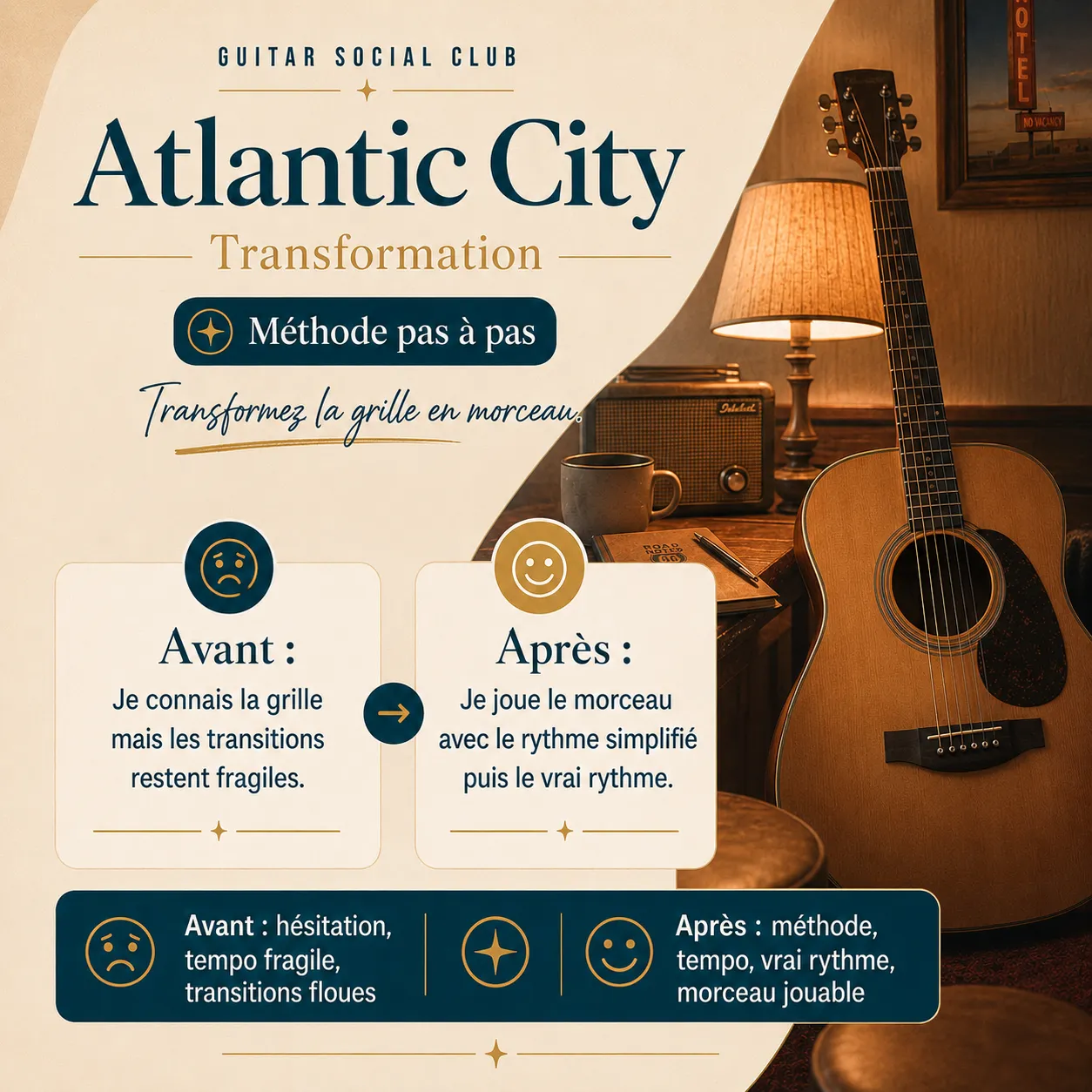 Avant après pédagogique pour transformer la grille en morceau sur Atlantic City