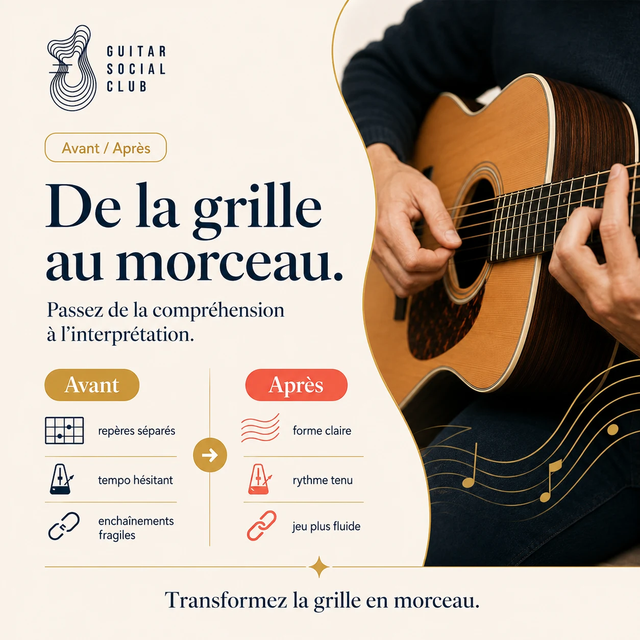 Avant après pédagogique pour transformer la grille en morceau sur Lazy Song capo 4