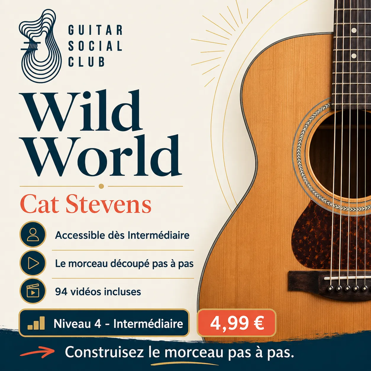 Couverture boutique lumineuse du morceau Wild World - Cat Stevens pour Guitar Social Club