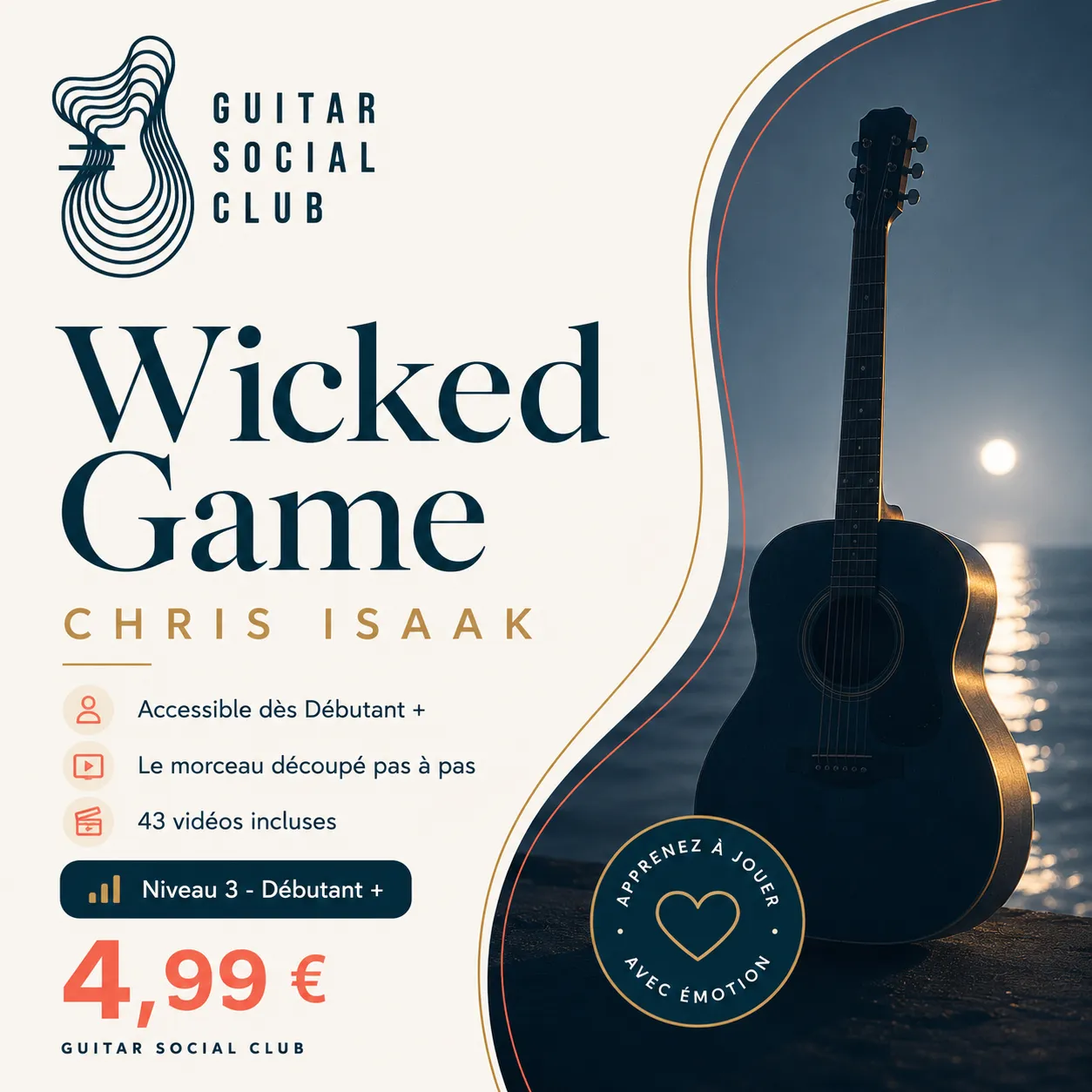 Couverture boutique lumineuse de Wicked Game avec univers ballade reverb et clair-obscur doux