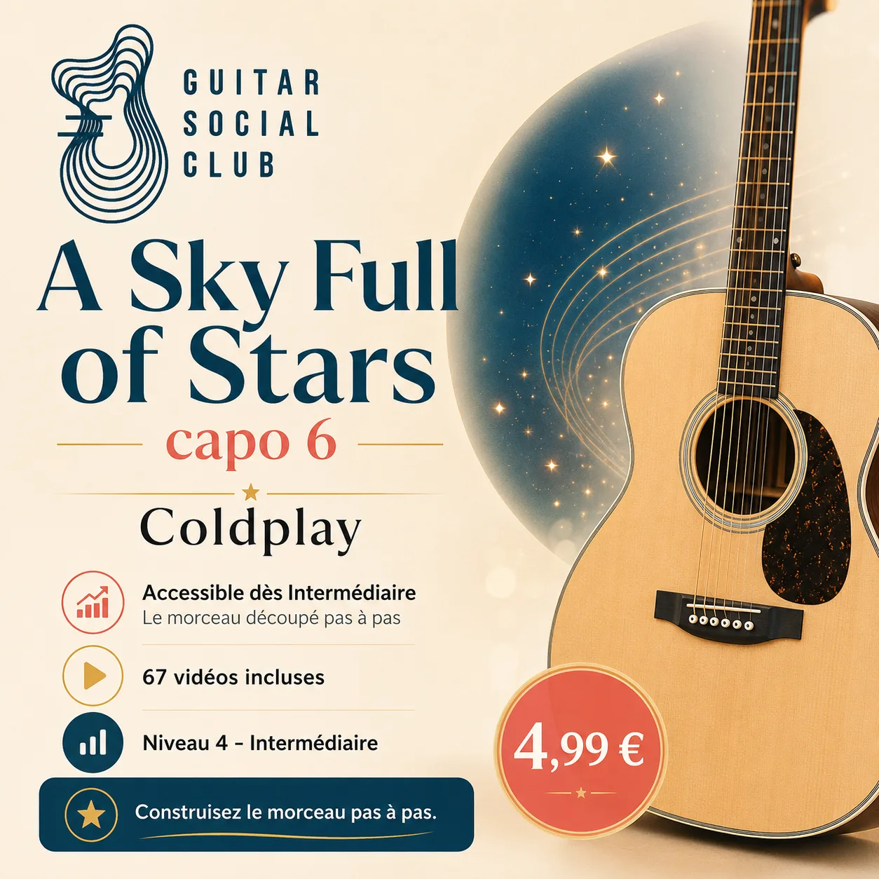 Couverture boutique lumineuse du morceau A Sky Full of Stars capo 6 - Coldplay pour Guitar Social Club