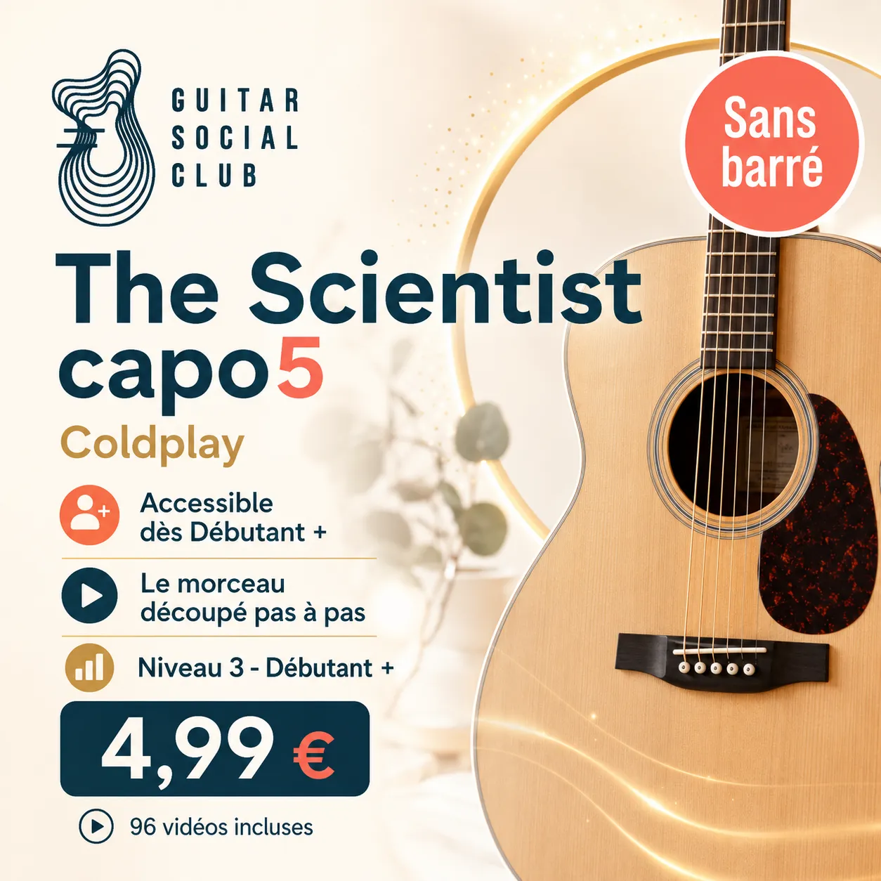 Couverture boutique lumineuse du morceau The Scientist capo5 - Coldplay pour Guitar Social Club