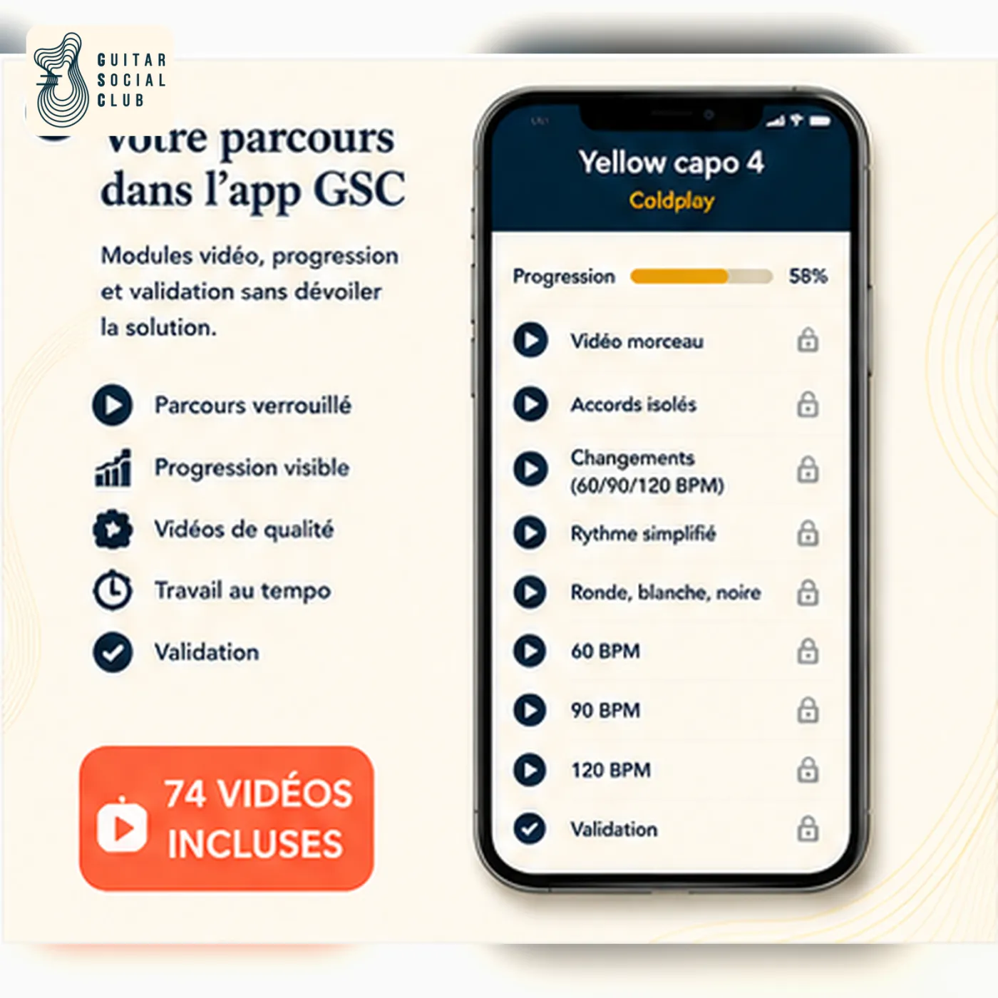 Mockup app Guitar Social Club du parcours Yellow capo 4