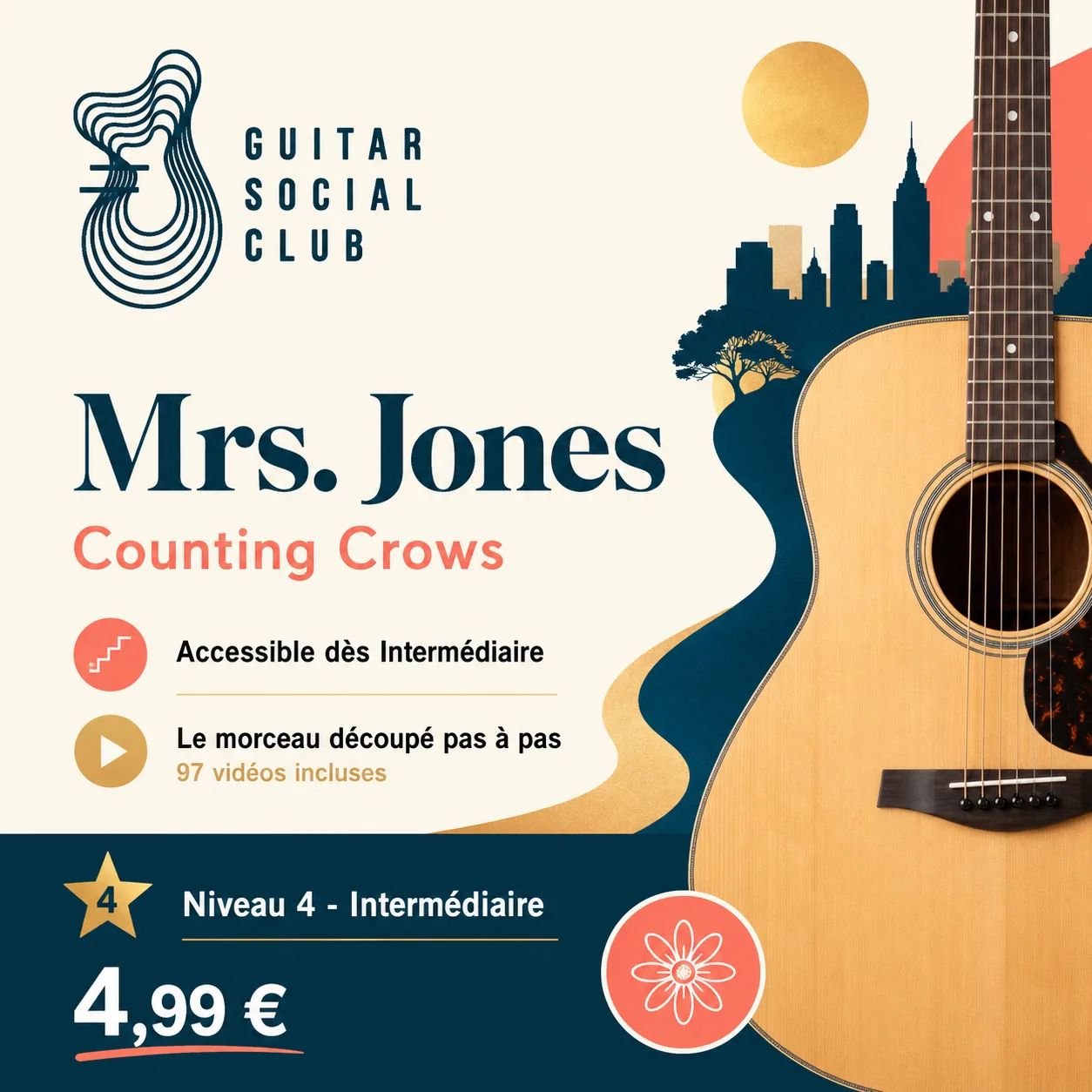 Couverture boutique lumineuse du morceau Mrs. Jones - Counting Crows pour Guitar Social Club