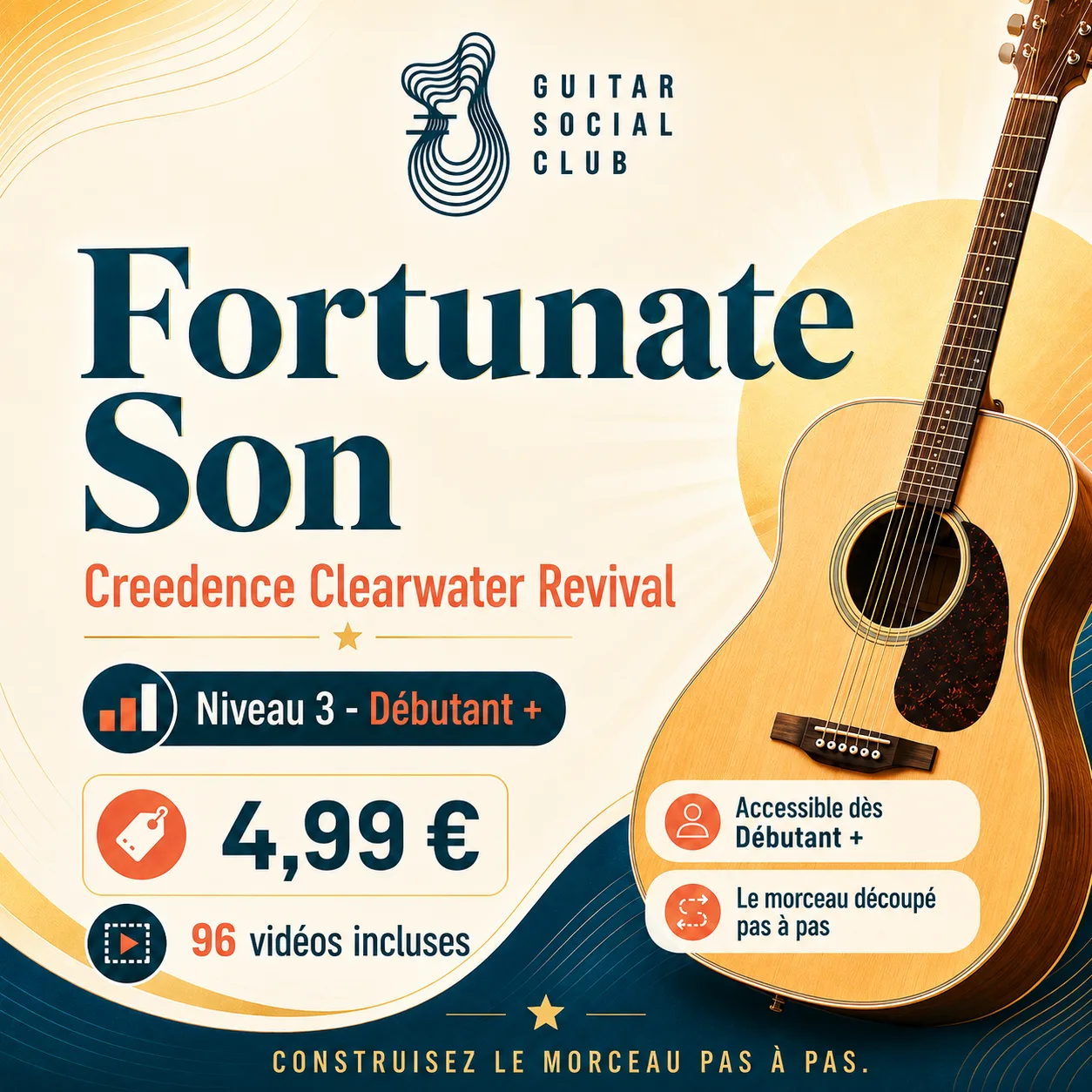 Couverture boutique lumineuse du morceau Fortunate Son - Creedence Clearwater Revival pour Guitar Social Club