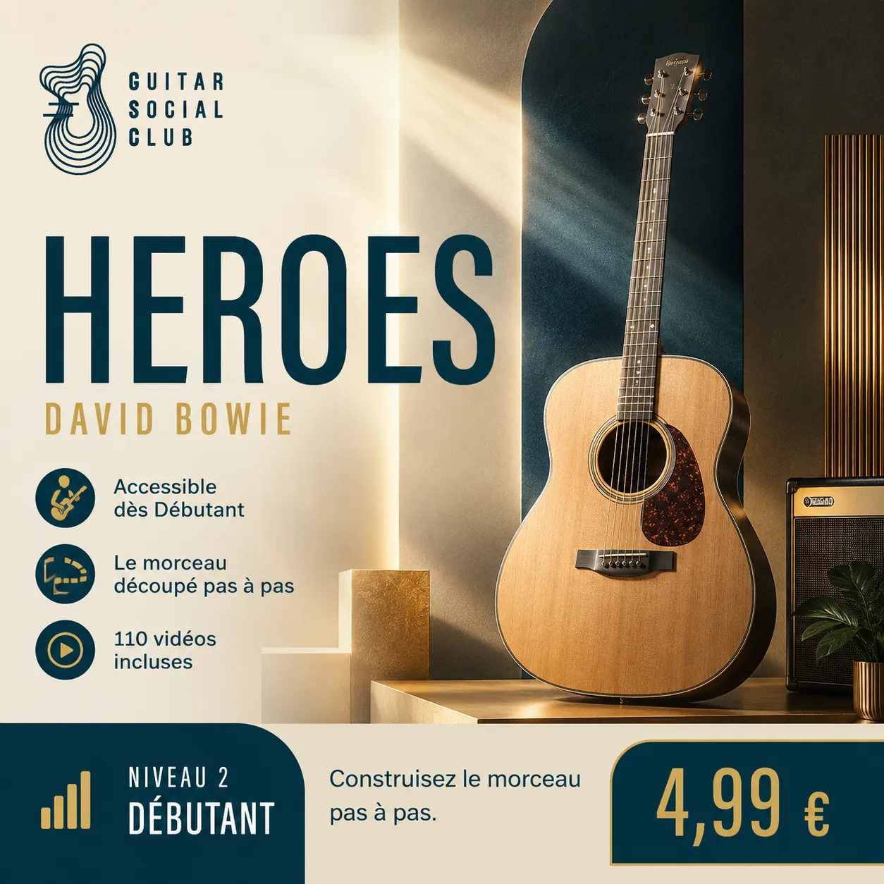Couverture boutique lumineuse de Heroes avec univers rock premium