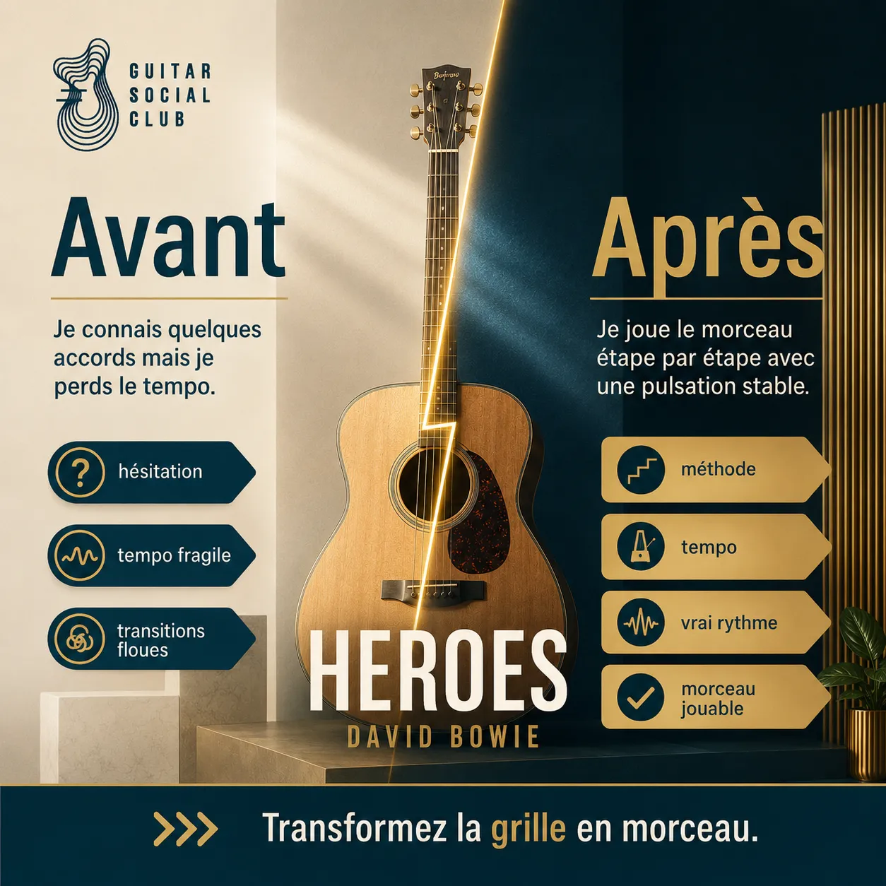 Avant après pédagogique pour transformer la grille en morceau sur Heroes