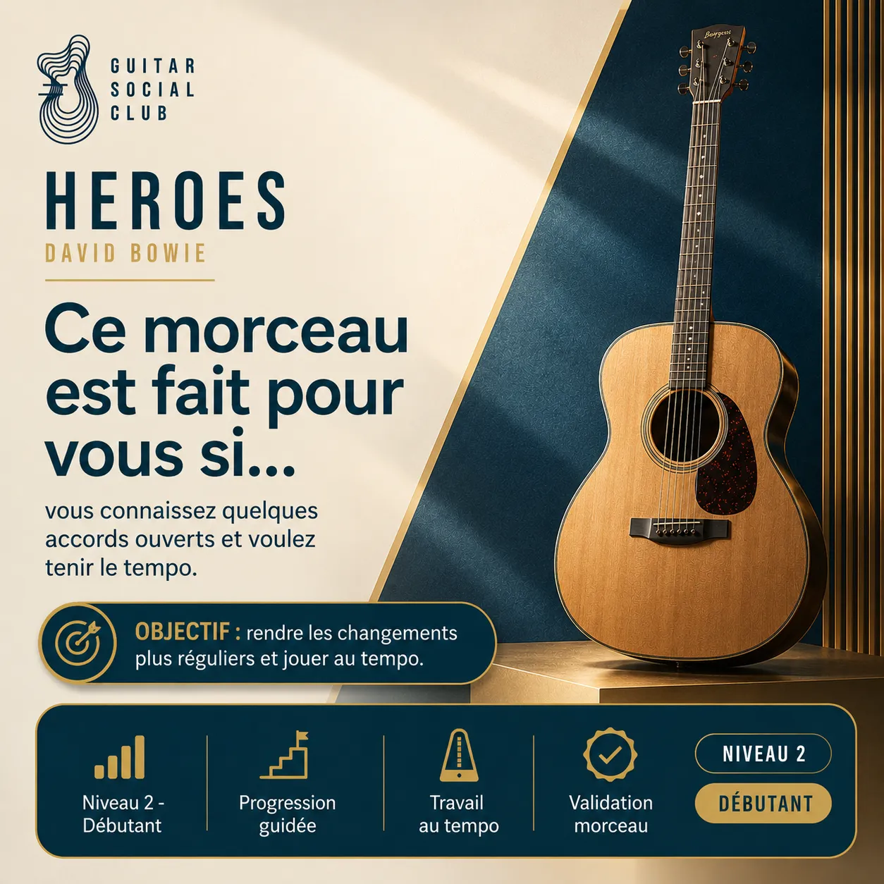 Ambiance rock premium avec contraste de scène pour Heroes sans pochette ni artiste