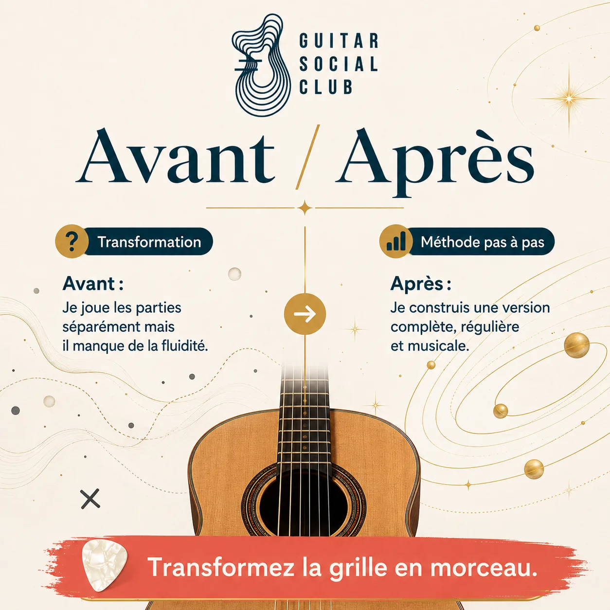 Avant après pédagogique pour transformer la grille en morceau sur Space Oddity