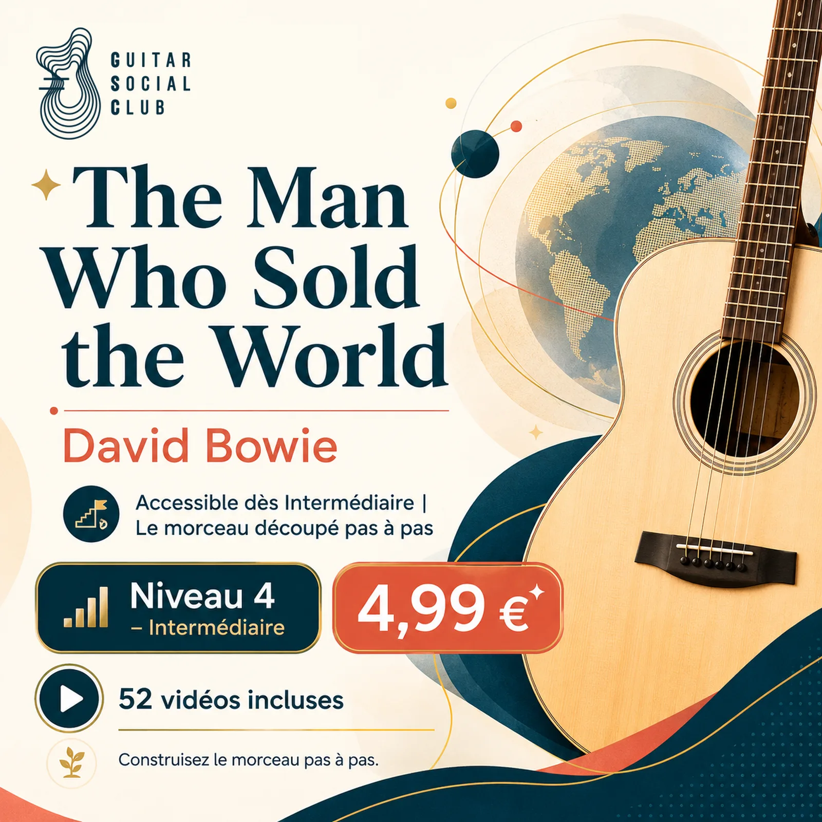 Couverture boutique lumineuse du morceau The Man Who Sold the World - David Bowie pour Guitar Social Club