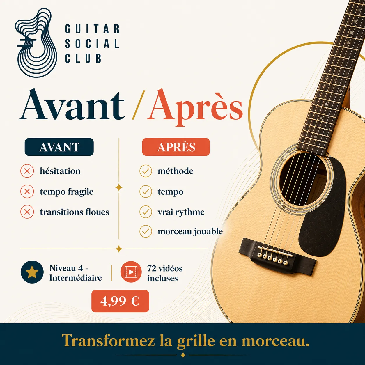 Avant après pédagogique pour transformer la grille en morceau sur Hotel California capo 2