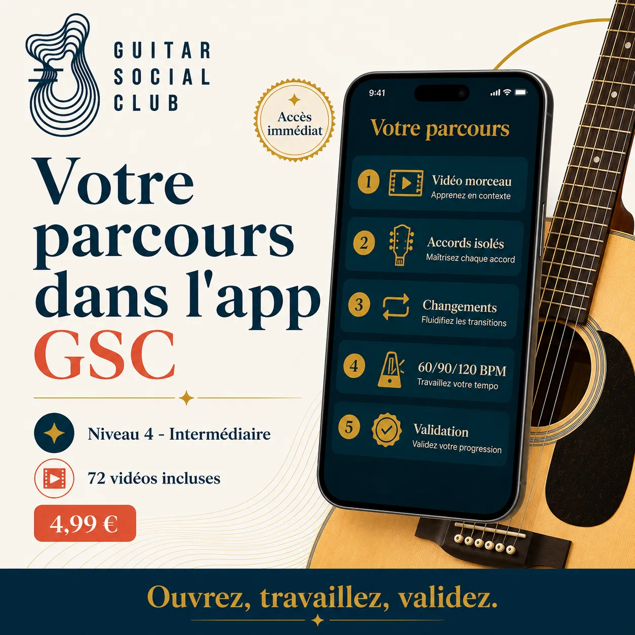 Mockup app Guitar Social Club du parcours Hotel California capo 2