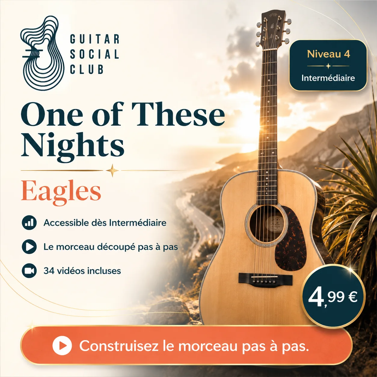 Couverture boutique lumineuse du morceau One of These Nights - Eagles pour Guitar Social Club