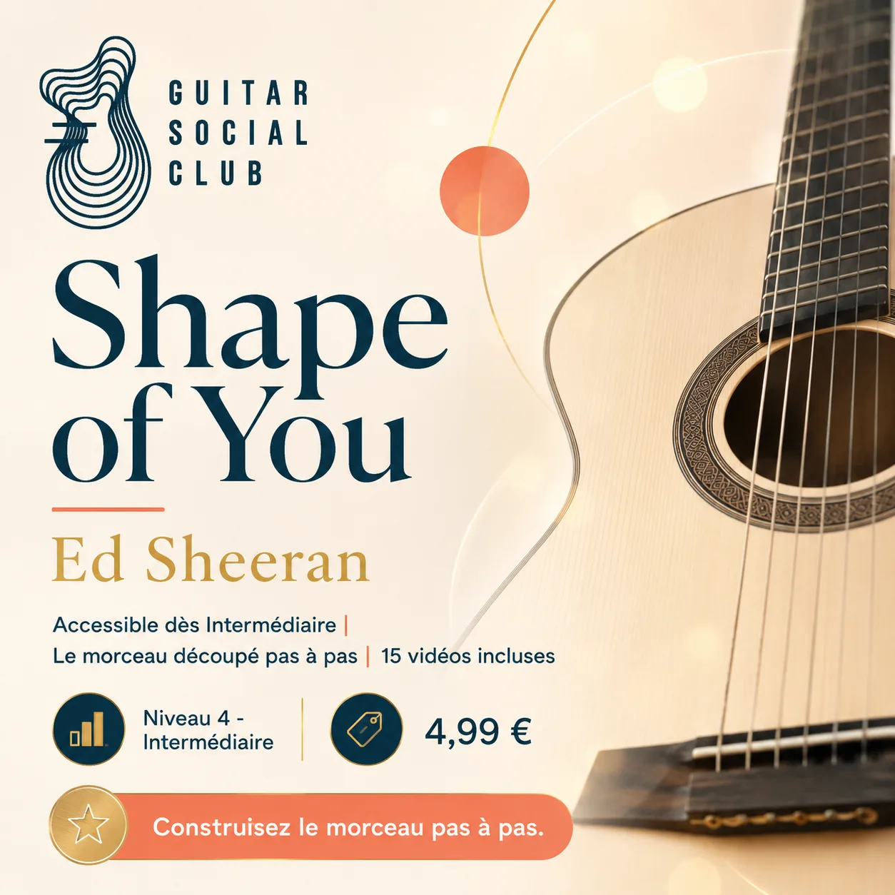 Couverture boutique lumineuse du morceau Shape of You - Ed Sheeran pour Guitar Social Club