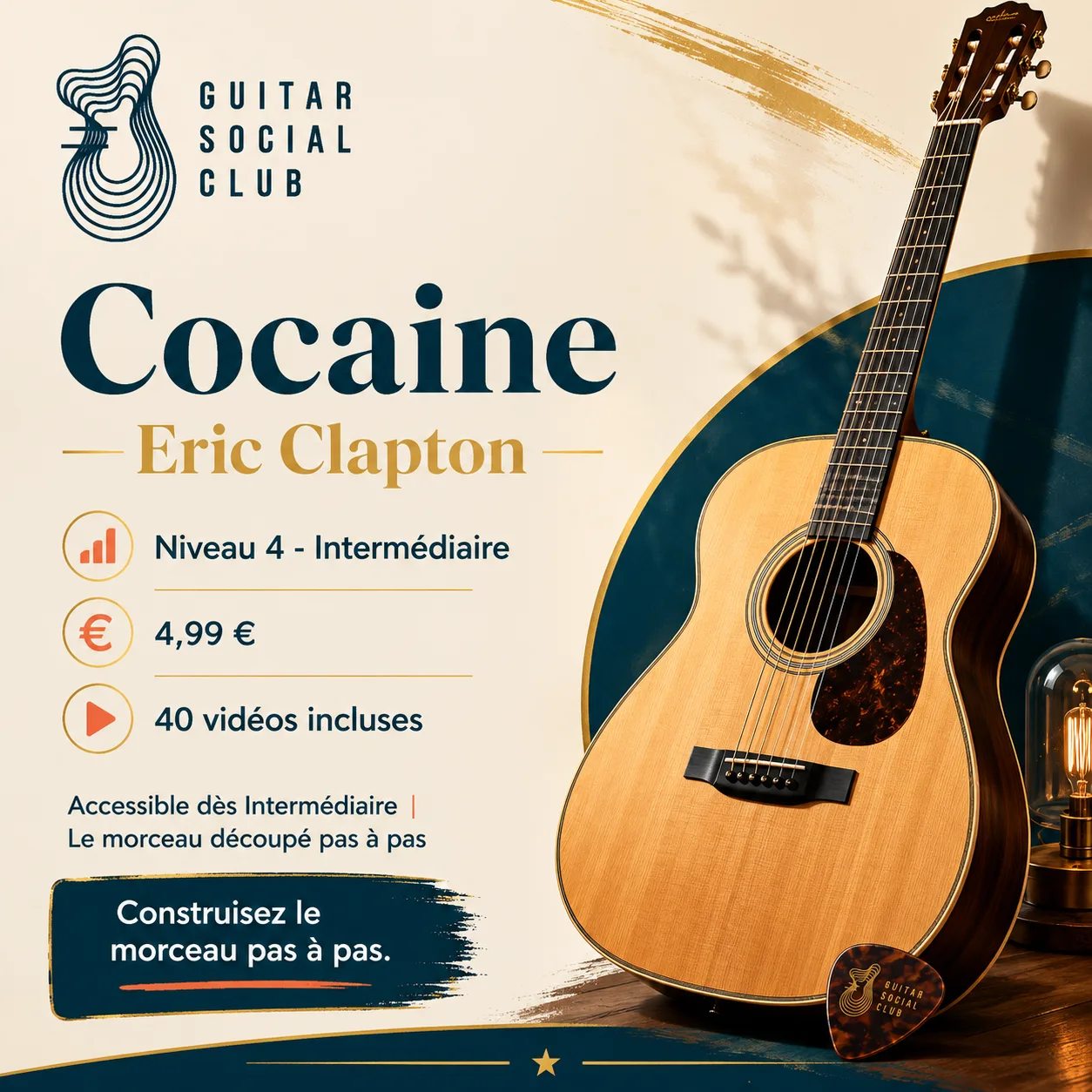 Couverture boutique lumineuse du morceau Cocaine - Eric Clapton pour Guitar Social Club