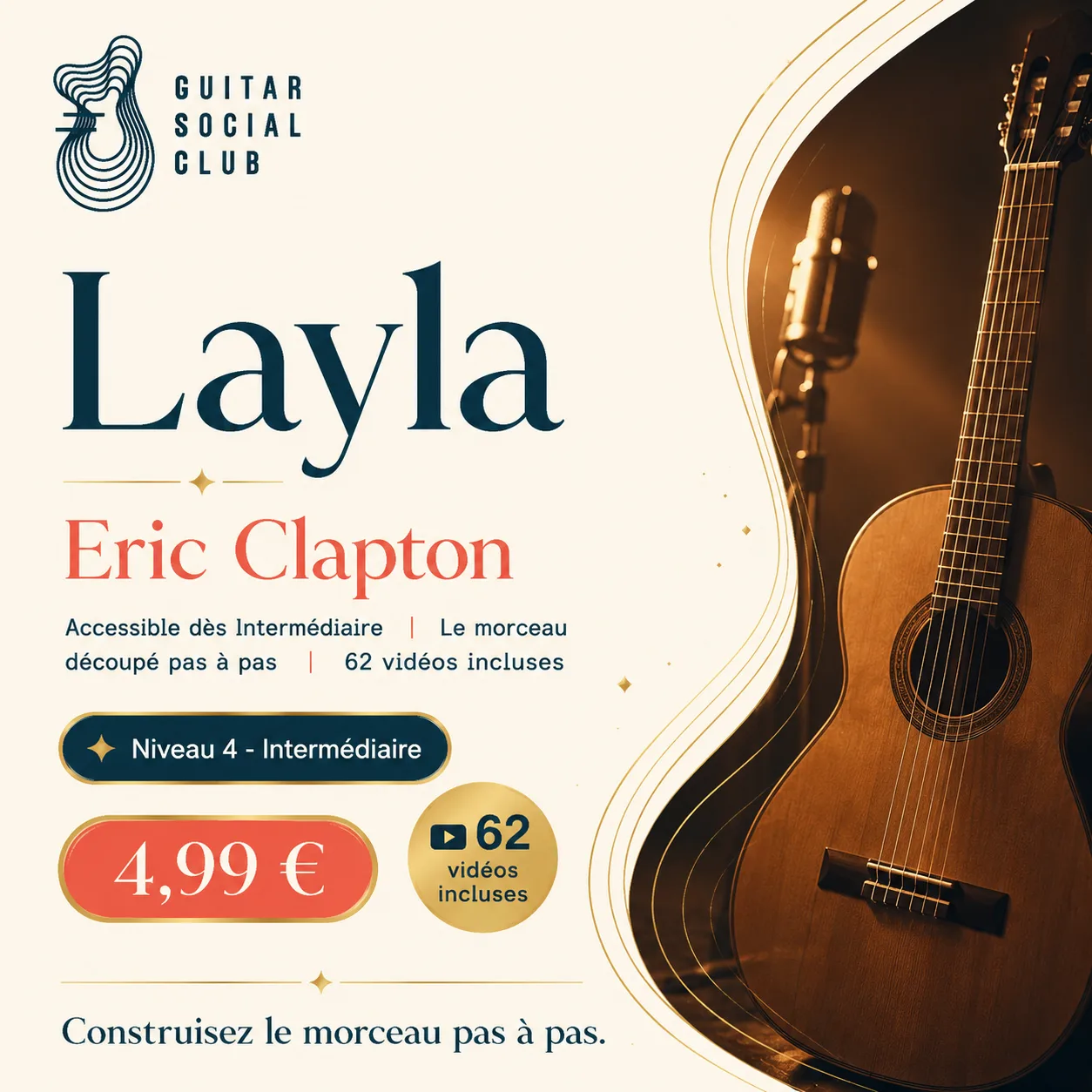 Couverture boutique lumineuse du morceau Layla - Eric Clapton pour Guitar Social Club