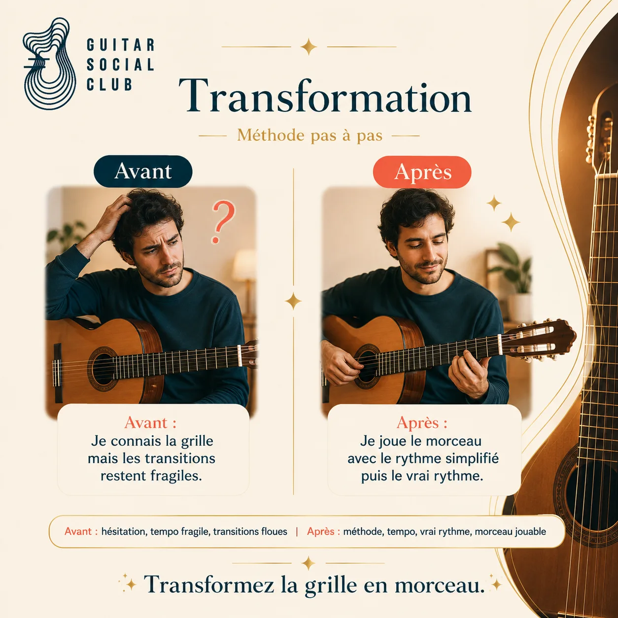 Avant après pédagogique pour transformer la grille en morceau sur Layla
