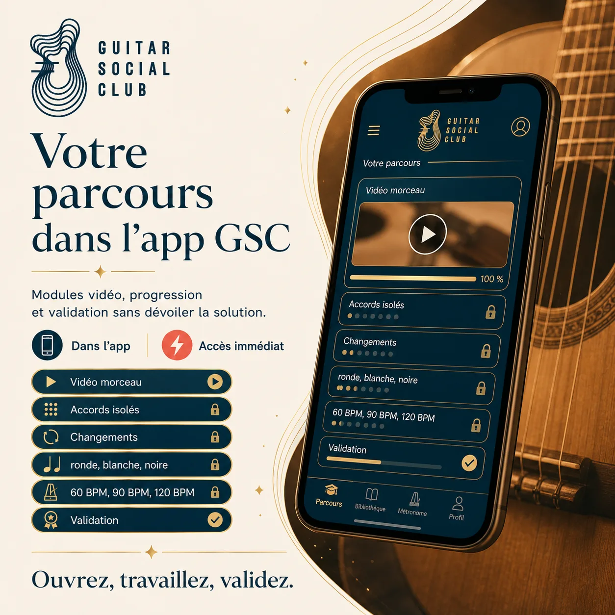 Mockup app Guitar Social Club du parcours Layla