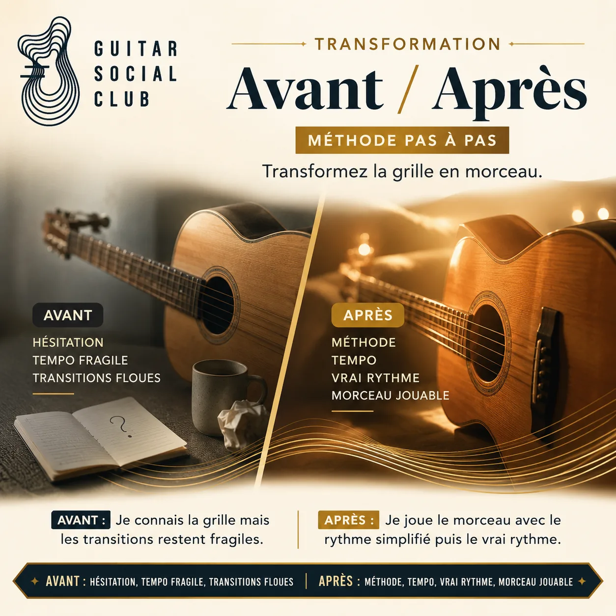 Avant après pédagogique pour transformer la grille en morceau sur Old Love