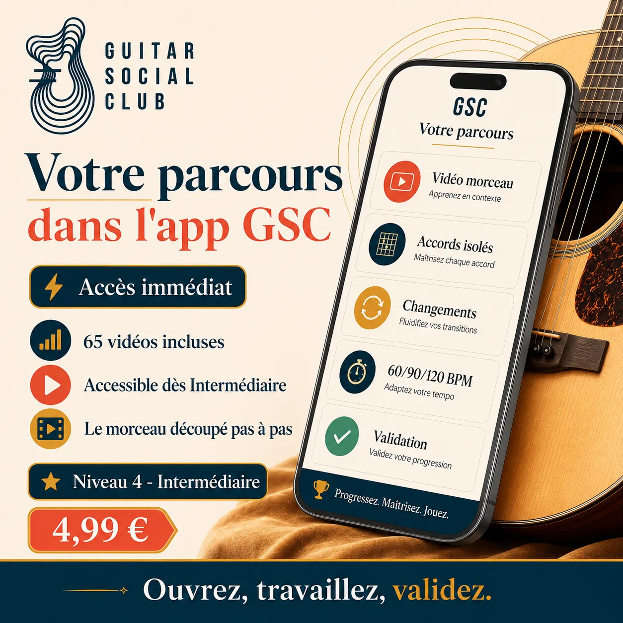 Mockup app Guitar Social Club du parcours Everlong