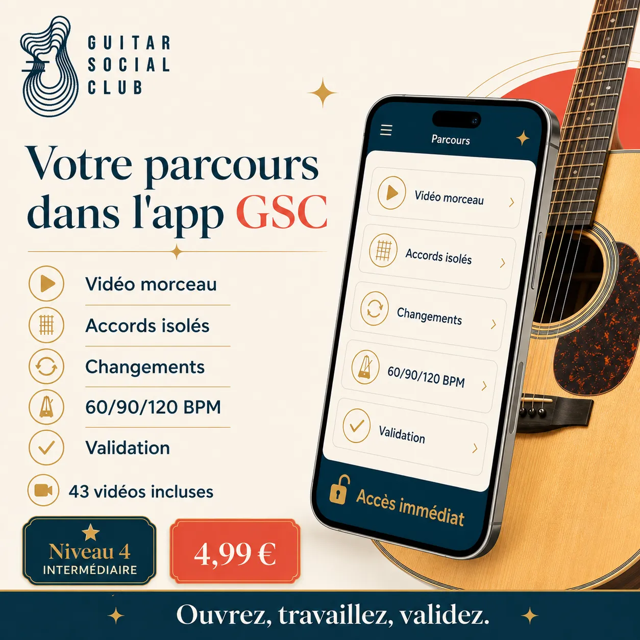 Mockup app Guitar Social Club du parcours The Pretender