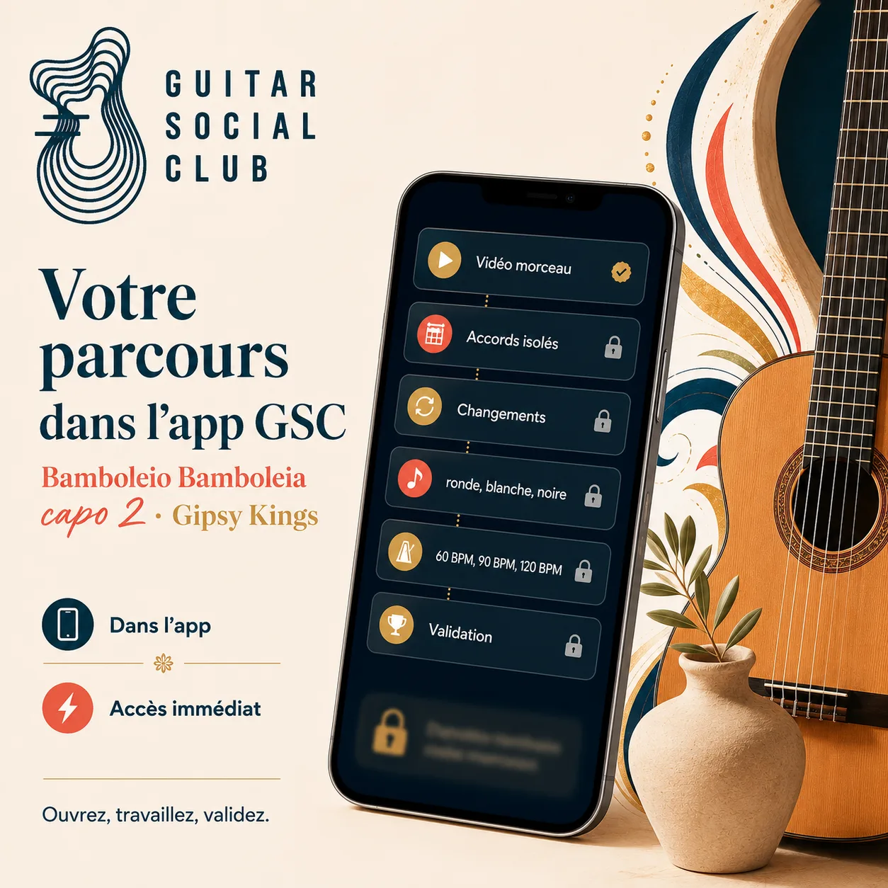 Mockup app Guitar Social Club du parcours Bamboleio Bamboleia capo 2