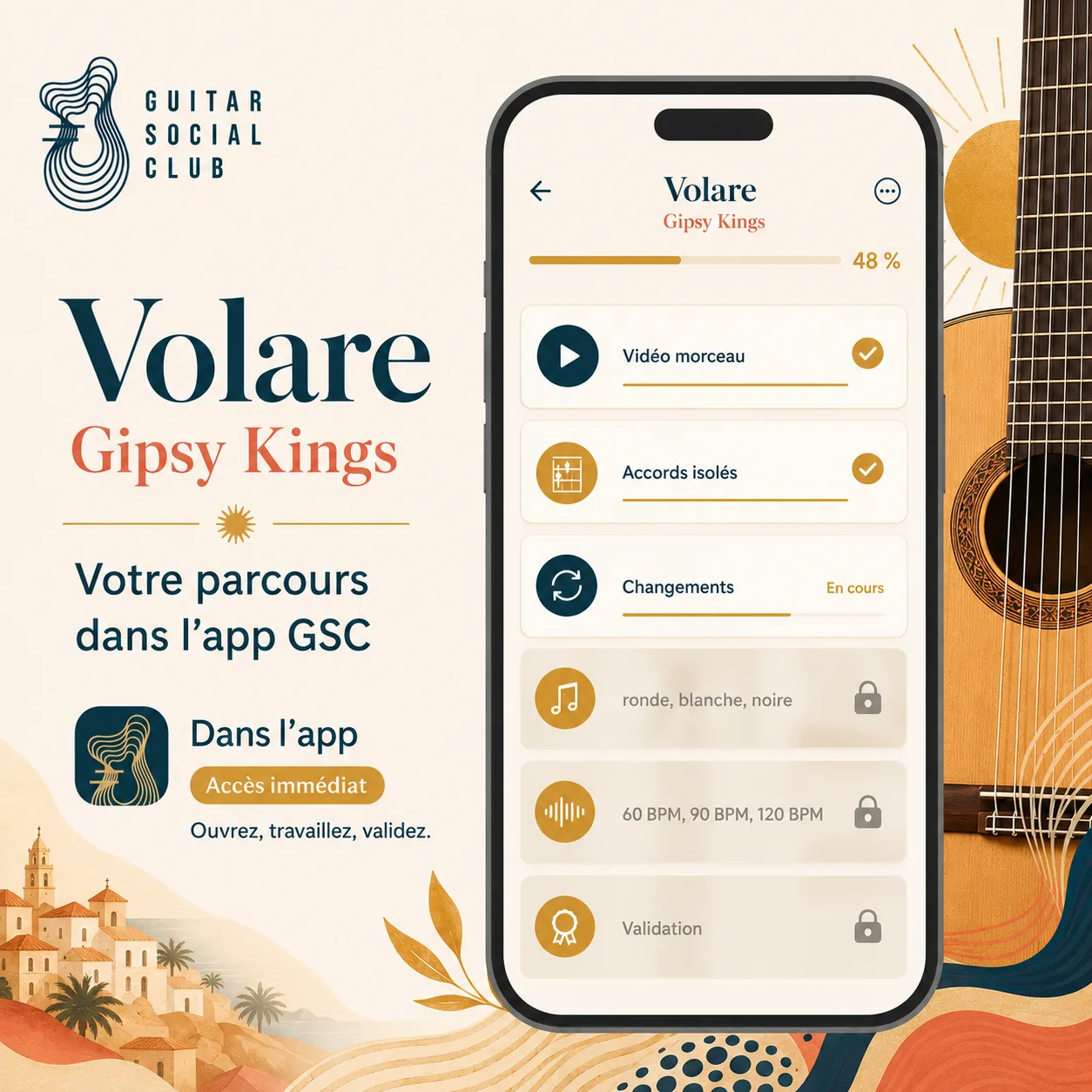 Mockup app Guitar Social Club du parcours Volare