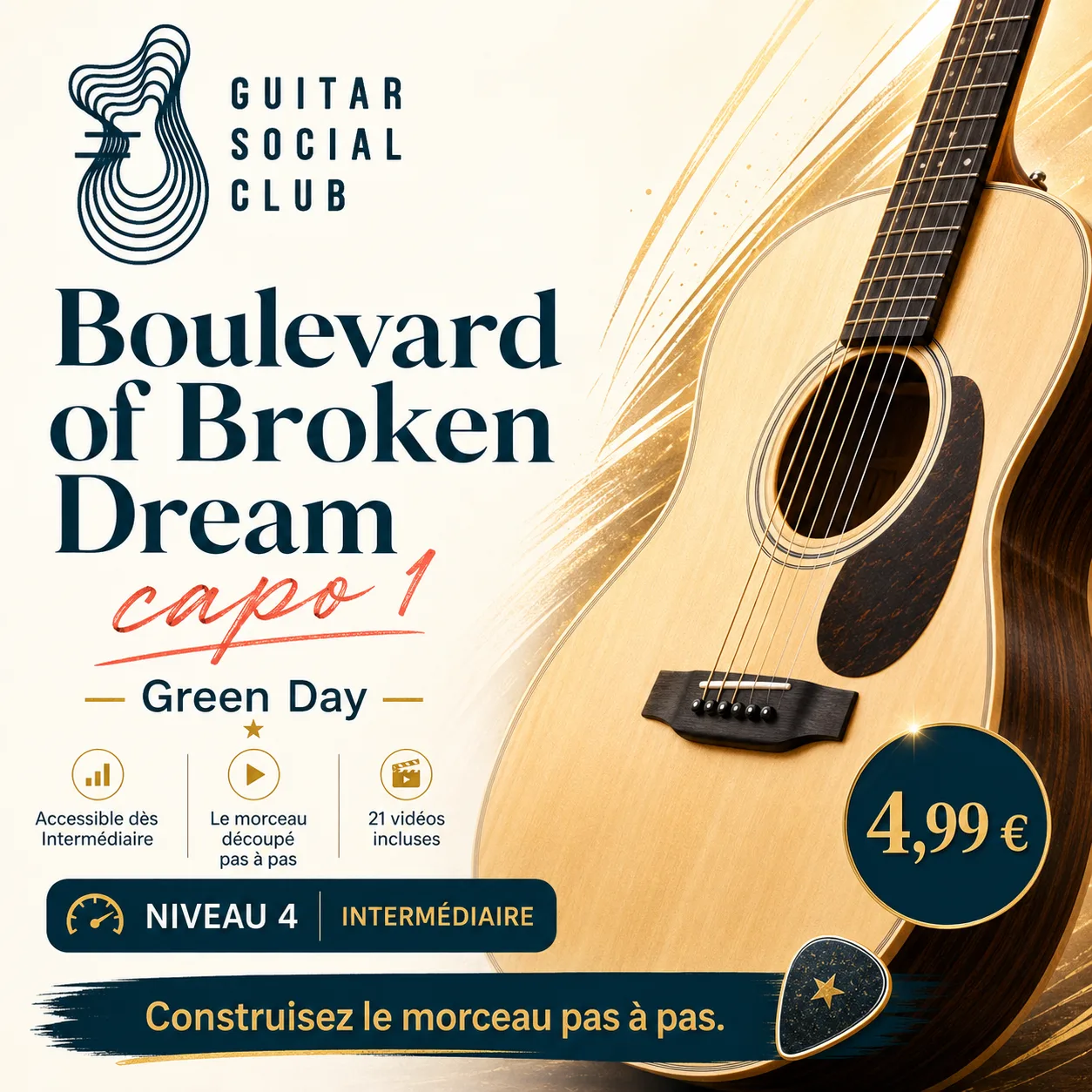 Couverture boutique lumineuse du morceau Boulevard of Broken Dream capo 1 - Green Day pour Guitar Social Club