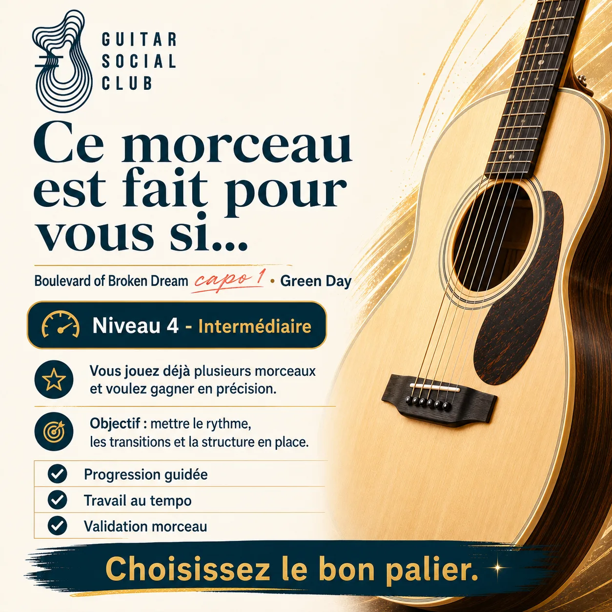 Diagnostic niveau et progression pour Boulevard of Broken Dream capo 1