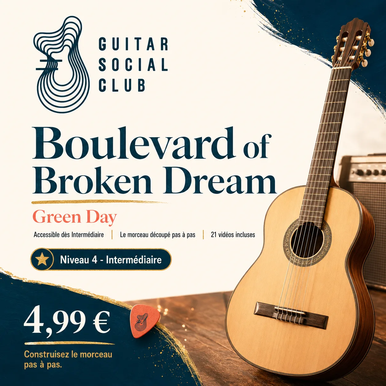 Couverture boutique lumineuse du morceau Boulevard of Broken Dream - Green Day pour Guitar Social Club