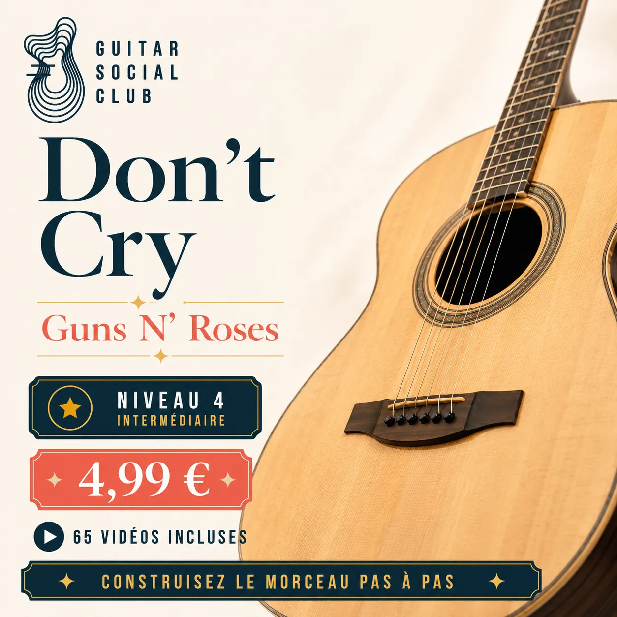 Couverture boutique lumineuse du morceau Don't Cry - Guns N' Roses pour Guitar Social Club
